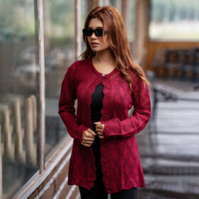 Classic Maroon Crochet Short Cardigan for Women