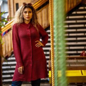 Maroon Long Knit Cardigan