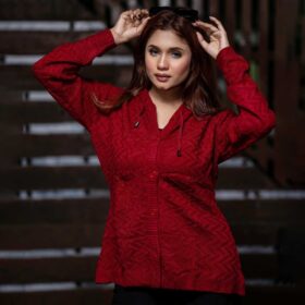 Women’s Maroon Knit Hoodie Cardigan