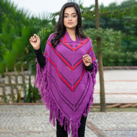 Women’s Violet Chevron Fringe Poncho