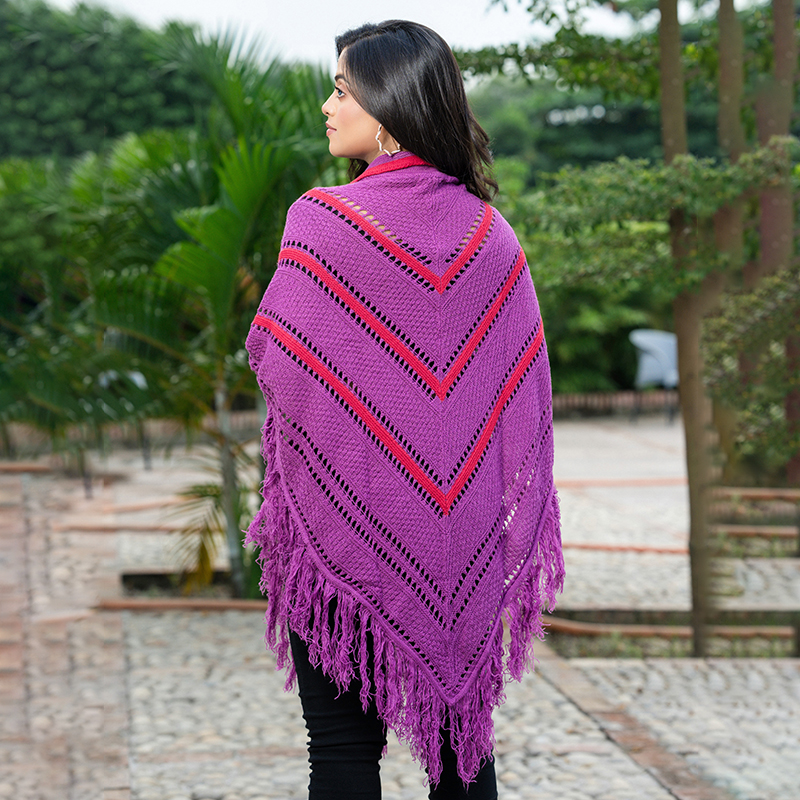 Women’s Violet Chevron Fringe Poncho - Image 3