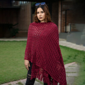 Women’s Burgundy Crochet Shawl