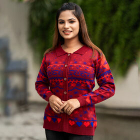 Classic Red & Blue Winter Knit Shirt for Women