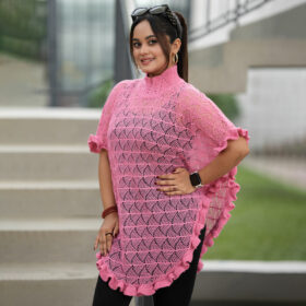 Elegant Pink Knit Poncho for Women