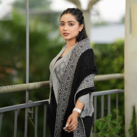 Elegant Black & Grey Winter Knit Shawl for Women